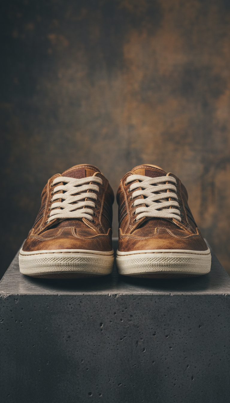 Retro-Sneaker aus Patina-Braunem Leder