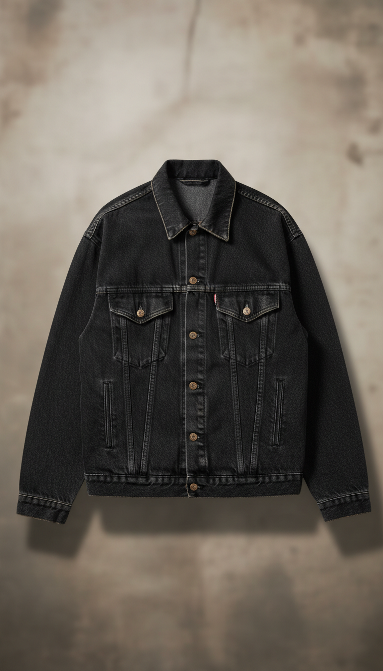 Oversized Denimjacke in Vintage-Schwarz